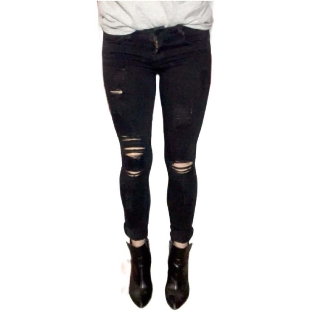 |Just Black| Black Distressed & Ripped Stretchy Jegginings (Size: 25/2)
